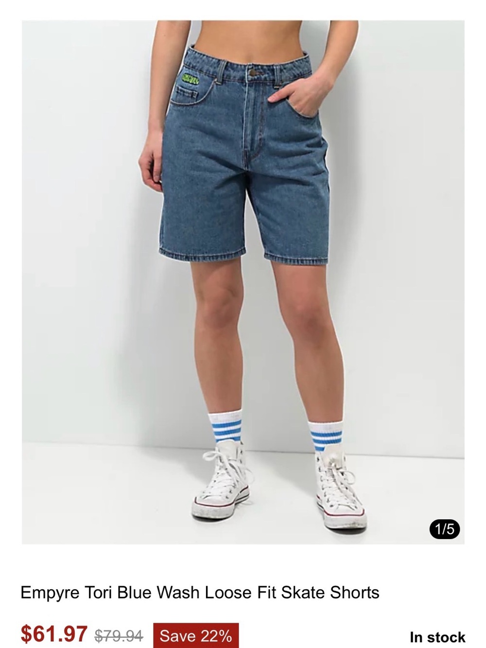 Empyre Blue Denim Relaxed Skate Shorts